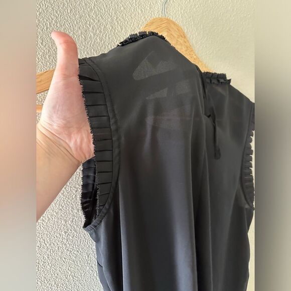 J Crew Sleeveless Black Ruffle Trim Drapey Tank Blouse Size 2 - Picture 6 of 6